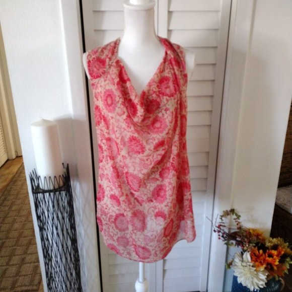 CABI Vita‎ Drape neck blouse open back cutout sleeveless floral Sz M - Picture 1 of 11